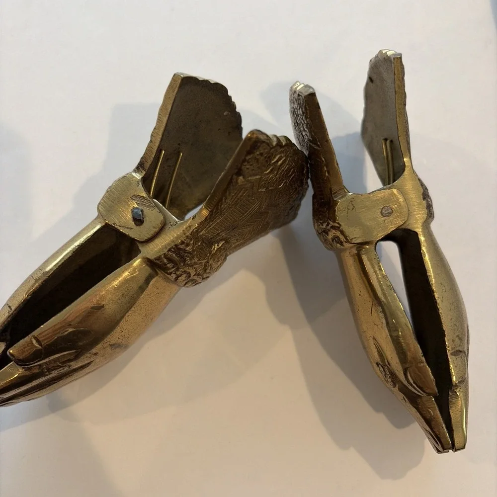 Vintage Brass Hand Shaped Spring Clips Pair Ruffled Cuff Design